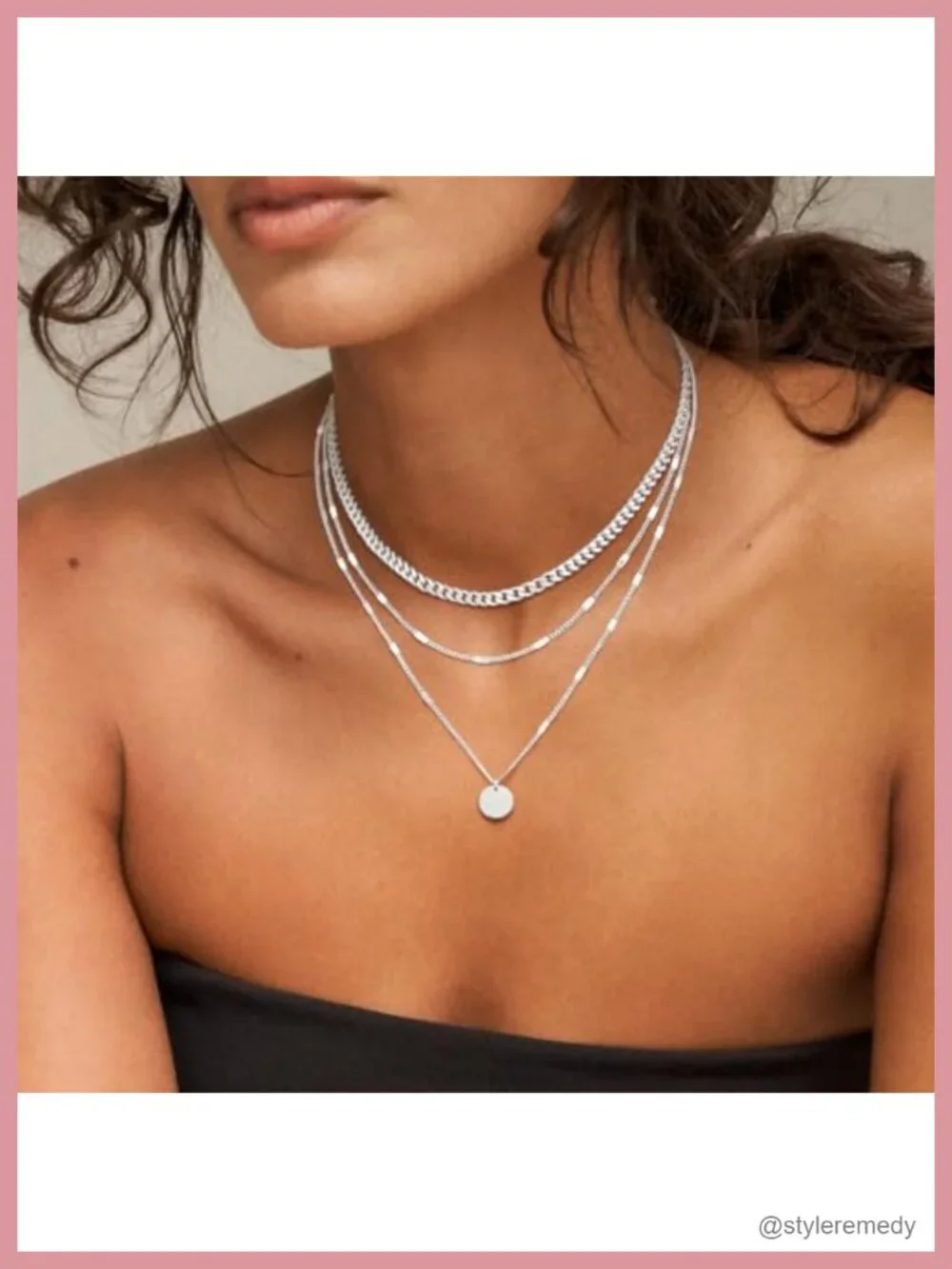 14K Gold Plated Dainty Layered Necklace Set Cuban Herringbone Paperclip Pendant